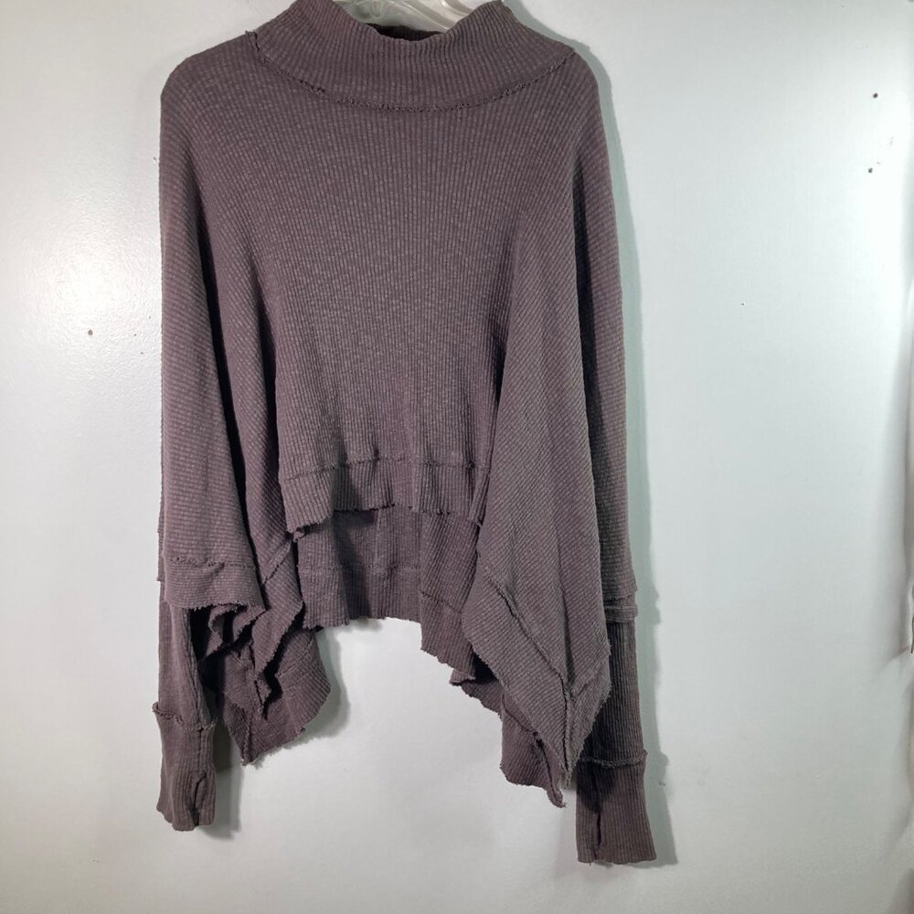 Womens‎ We the Free Boxy Lagenlook Ribbed Turtleneck Top Brown S Cotton Elastane